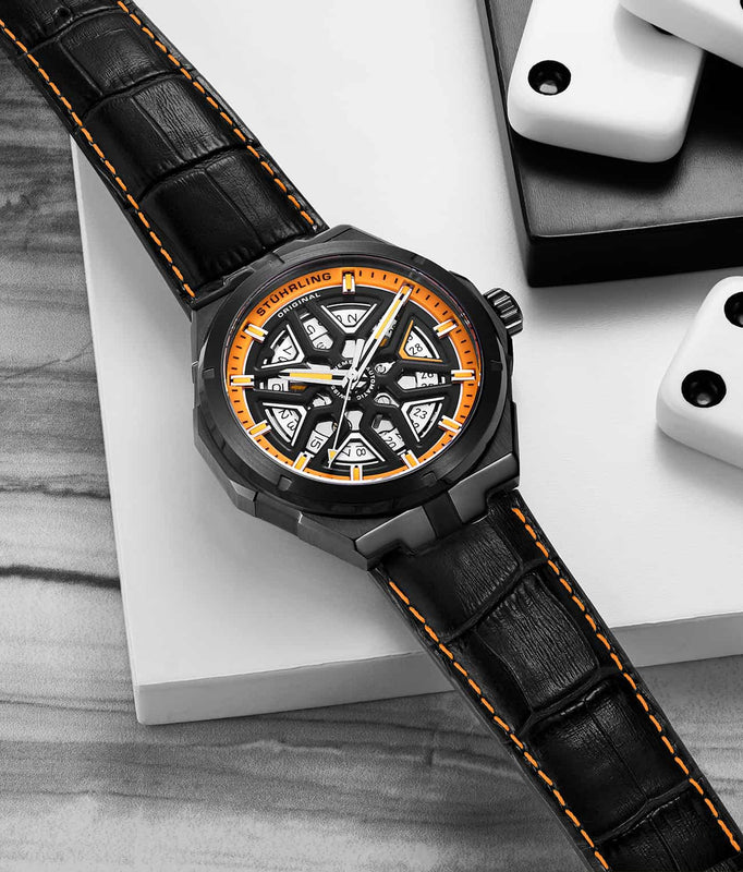 Legacy Black/Black & Orange Leather | Black & Orange Dial