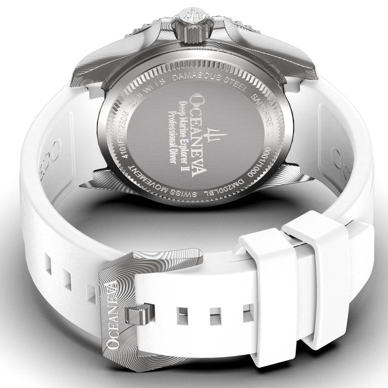 Damascus Swiss Automatic SW200 Deep Marine Explorer II Damascus/Light Blue Dial/White Strap | Light-blue Dial