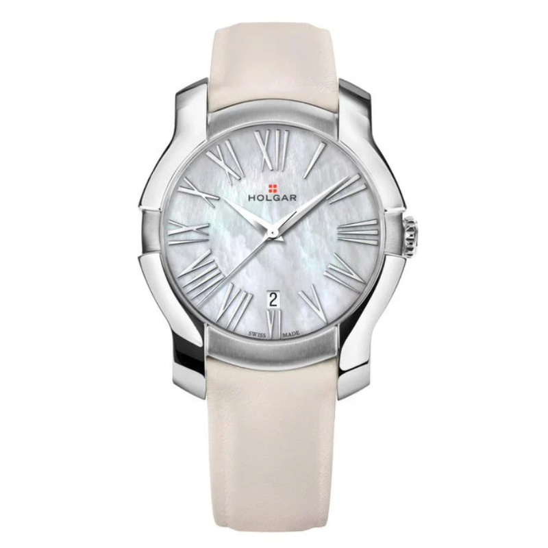 Women's White Mother of Pearl Dial, Stainless Steel Case and Cream Leather Strap | White MOP Dial