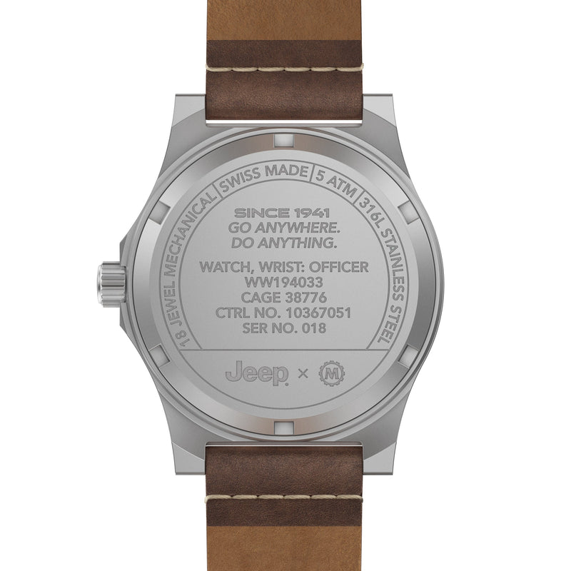 41mm JEEP WILLYS VINTAGE OFFICER'S MECHANICHAL COLOUR: SS/HERITAGE 3PC CRAZY HORSE LEATHER JEEP GPM | Black Dial