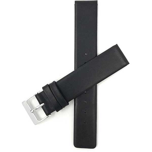 SK-PP | 18mm Black Quick Release Classic Thin Leather Watch Band 18mm / Black / Silver Buckle |  Dial
