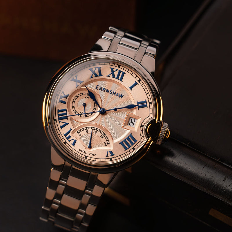 Barallier Retrograde Dual Time Rose Gold /Stainless Steel Rose Gold Dial