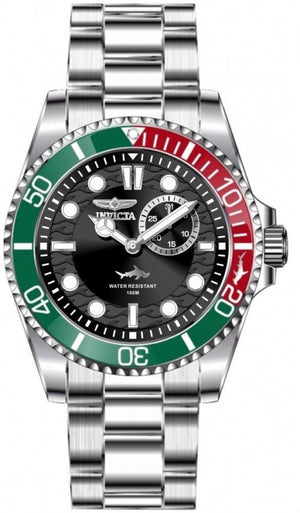 Pro Diver Men Black Dial With a Green And Red Bezel / Stainless Steel Bracelet Black Dial