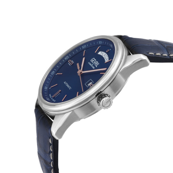 Excelsior Swiss made Automatic Sellita SW240, Day Date Blue Dial,  Blue Italian Handmade Leather Strap | Blue Dial