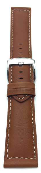 Bandini 18mm Extra long - Tan Italian Leather Watch Band - Classic - Padded - White Stitch 18mm Extra long / Tan / Silver Buckle |  Dial