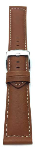 Bandini 18mm Extra long - Tan Italian Leather Watch Band - Classic - Padded - White Stitch 18mm Extra long / Tan / Silver Buckle |  Dial
