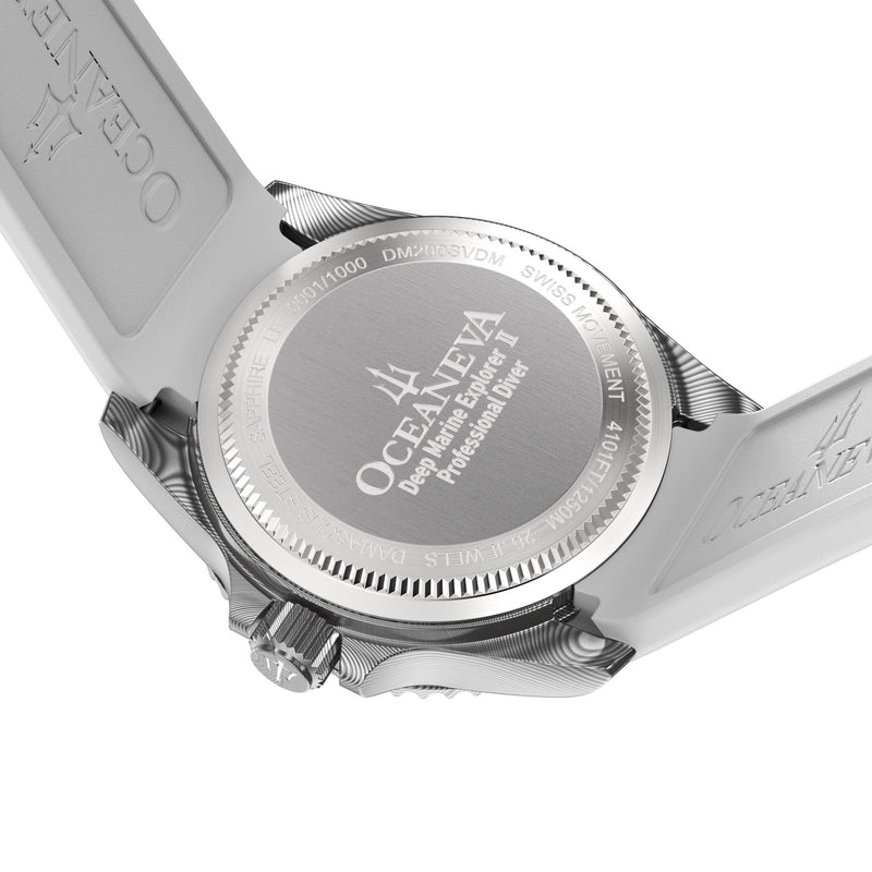 Damascus Swiss Automatic SW200 Deep Marine Explorer II Damascus/Silver Damascus Dial/White Strap | Silver Dial