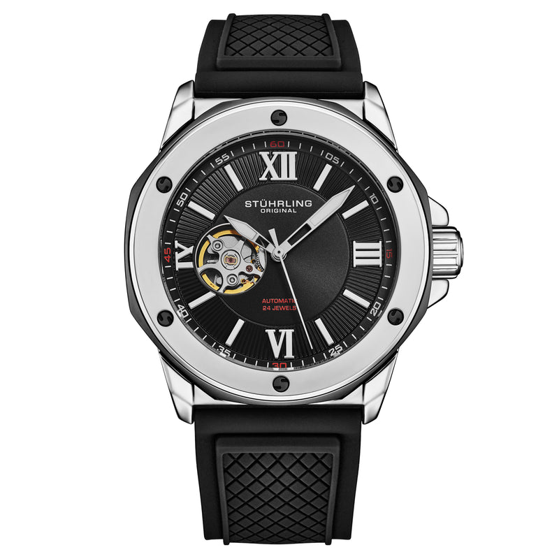 Edwardian Automatic 44mm Skeleton Black/Silver | Silver Dial