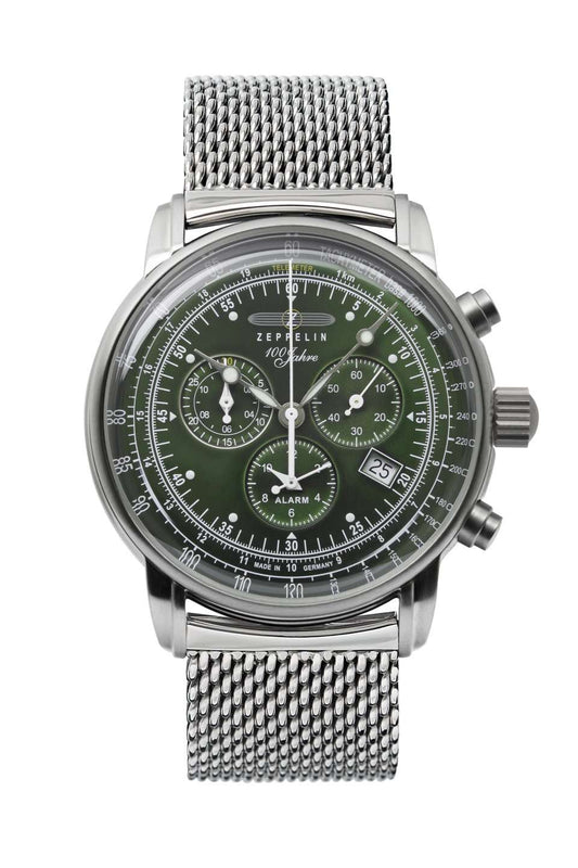 100 Jahre Chronograph Green with Mesh Bracelet | Green Dial
