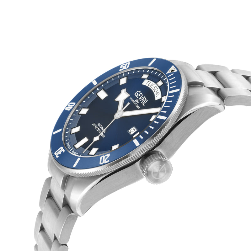 Yorkville-Diver Gevril Yorkville Sellita SW240 Swiss Automatic Diver Watch, SS Case, Blue bezel, Blue Dial | Blue Dial