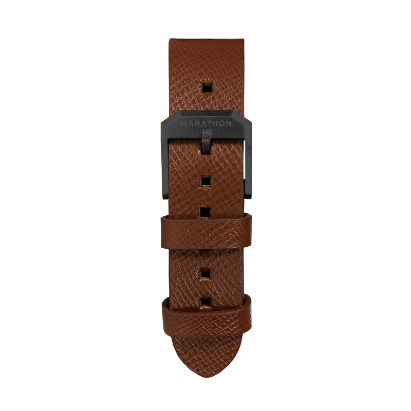 STRAP, 20mm, ITALIAN LEATHER, CROSS HATCH, IP BLACK BUCKLE, COGNAC, XL ITALIAN LEATHER, CROSS HATCH