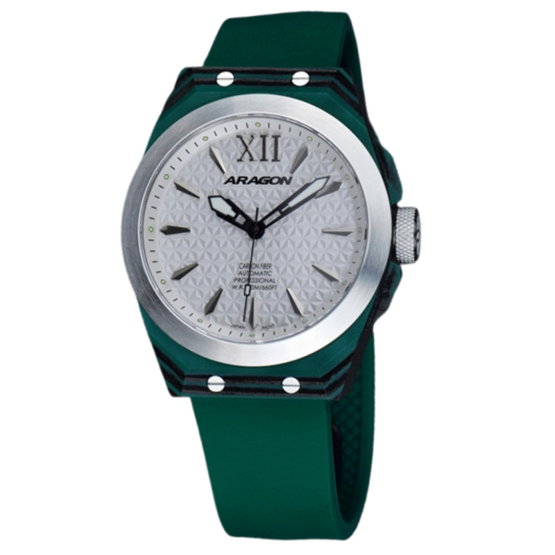 DF Carbon Fiber Automatic Sliver Dial, Green Case | Silver Dial