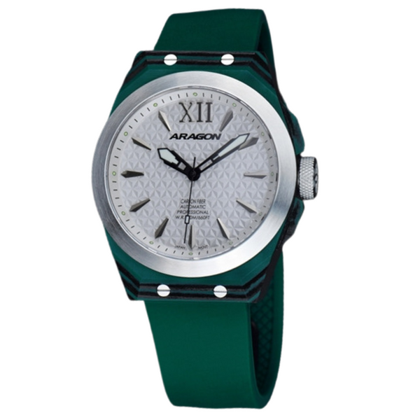 DF Carbon Fiber Automatic Sliver Dial, Green Case | Silver Dial