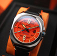 Bell X-1 Machbuster Automatic Orange / Black Hybrid leather and rubber strap | Orange Dial