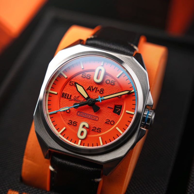 Bell X-1 Machbuster Automatic Orange / Black Hybrid leather and rubber strap | Orange Dial