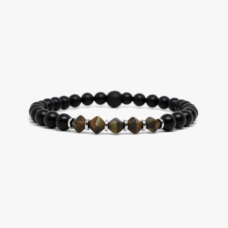 Brown Bicone Czech Glass,  Black Onyx Bracelet M (7.25" Wrist) |  Dial