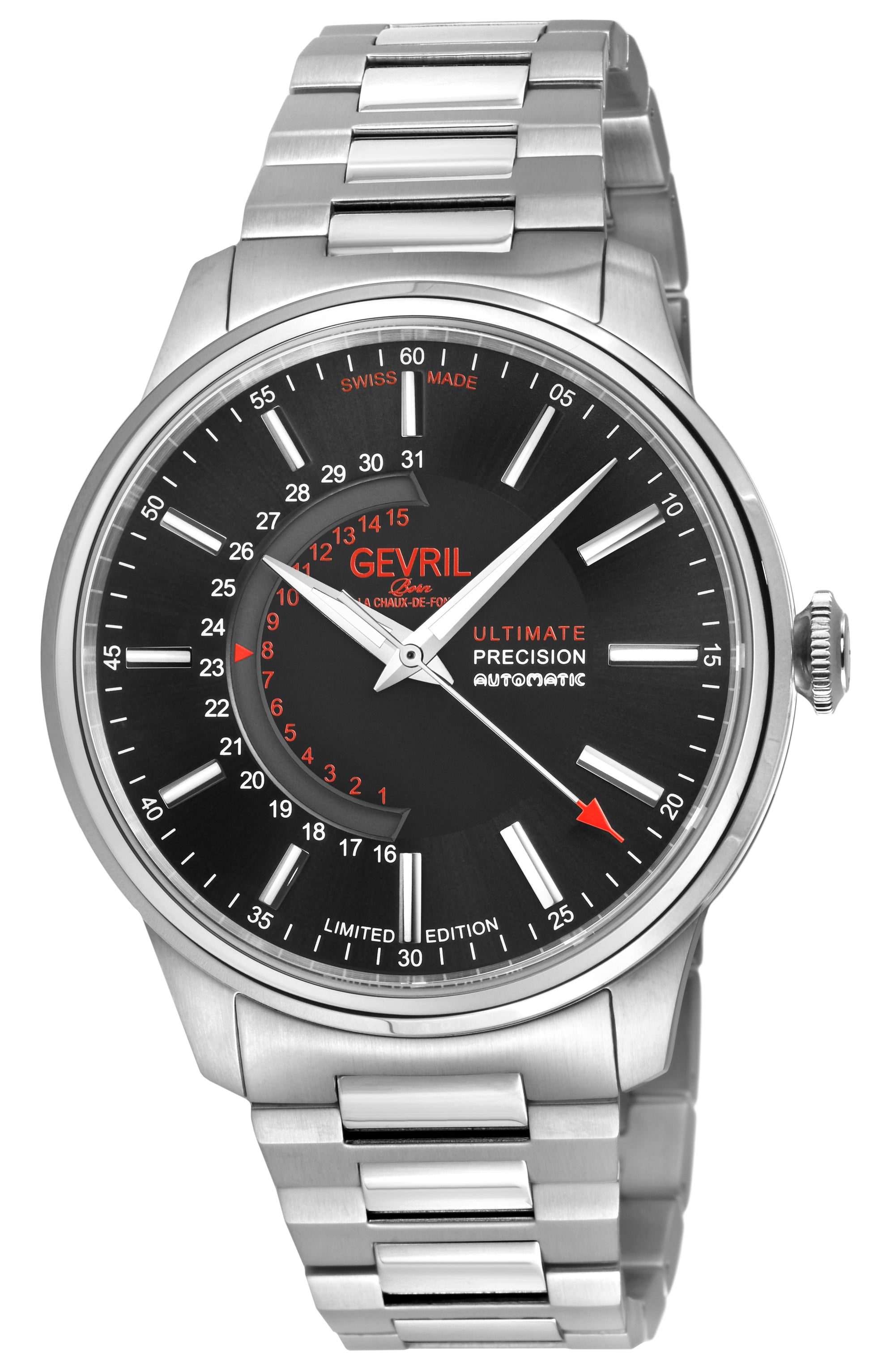 Guggenheim Sellita SW 220 Custom date wheel, SS case, Black dial, SS Bracelet | Black Dial