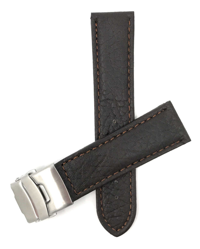 Bandini 22mm Brown Italian Leather Watch Band - Deployment Clasp - Semi Padded 22mm / Brown / Silver Buckle |  Dial