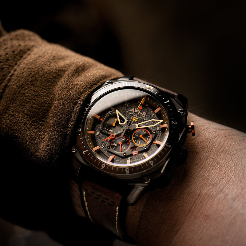 ATLAS DUAL TIME CHRONOGRAPH BLACK / LEATHER | Black Dial