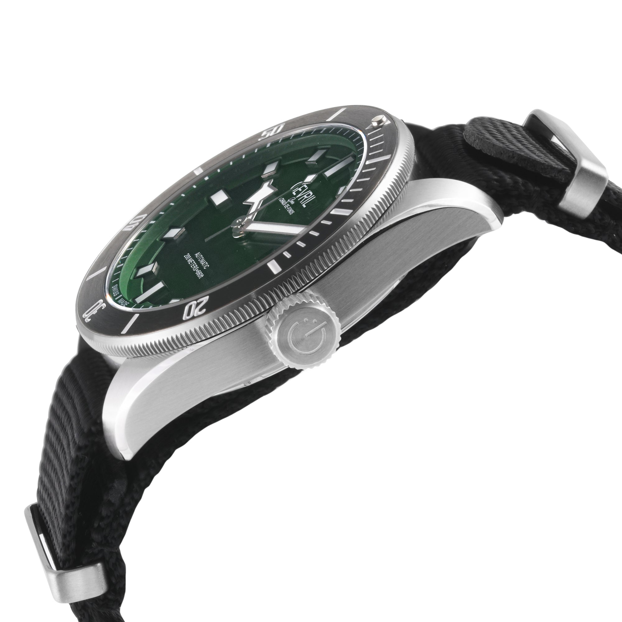 Yorkville Gevril Men's Yorkville Green Dial Sellita SW200 Swiss Automatic Rotating Bezel Bracelet Date Luminous Watch Nato Strap | Green Dial