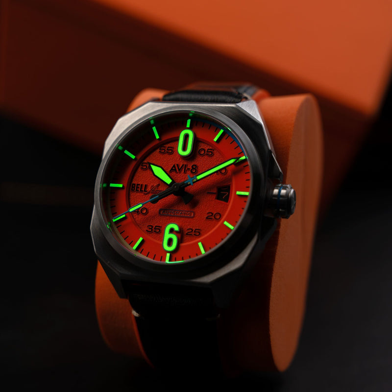 Bell X-1 Machbuster Automatic Orange / Black Hybrid leather and rubber strap | Orange Dial