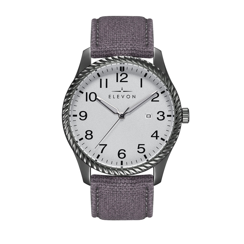 Crosswind Canvas-Overlaid Leather-Band Watch w/ Date Gunmetal/Grey | Silver Dial
