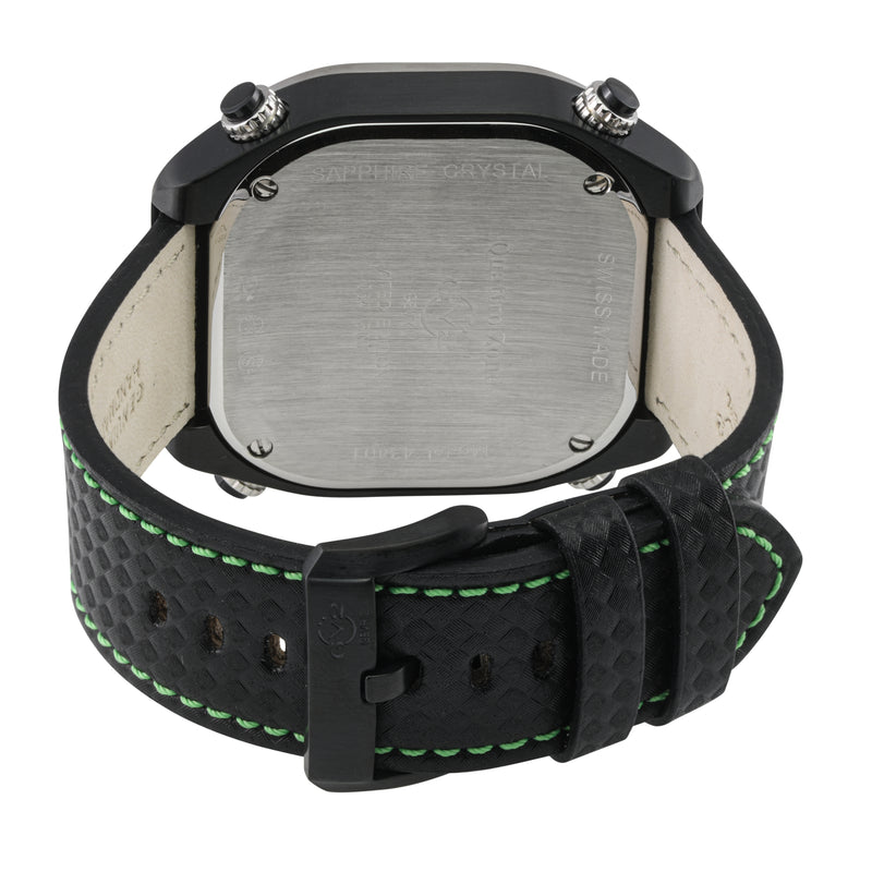 Quattro Zone GV2 Swiss Quartz, 316L Black Case, Silver Bezel, Black dial, Sub Dials, Black Italian Leather Strap | Black Dial