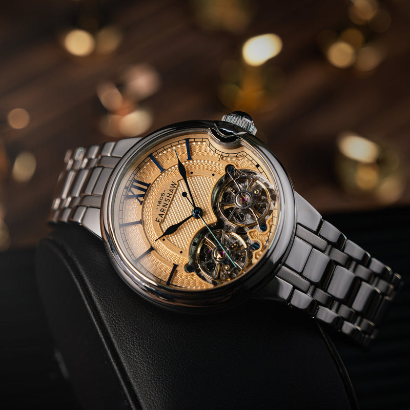 Thomas Earnshaw Barallier Dual Open Heart Automatic Gold / Stainless Steel | Gold Dial