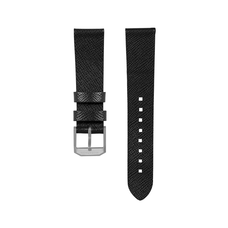 STRAP, 20mm, ITALIAN LEATHER, CROSS HATCH, PARKERIZED BUCKLE, BLACK, STANDARD ITALIAN LEATHER, CROSS HATCH