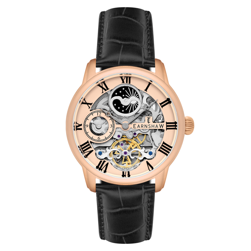 Longitude Automatic Skeleton Rose Gold / Black Leather | Rose Gold Dial
