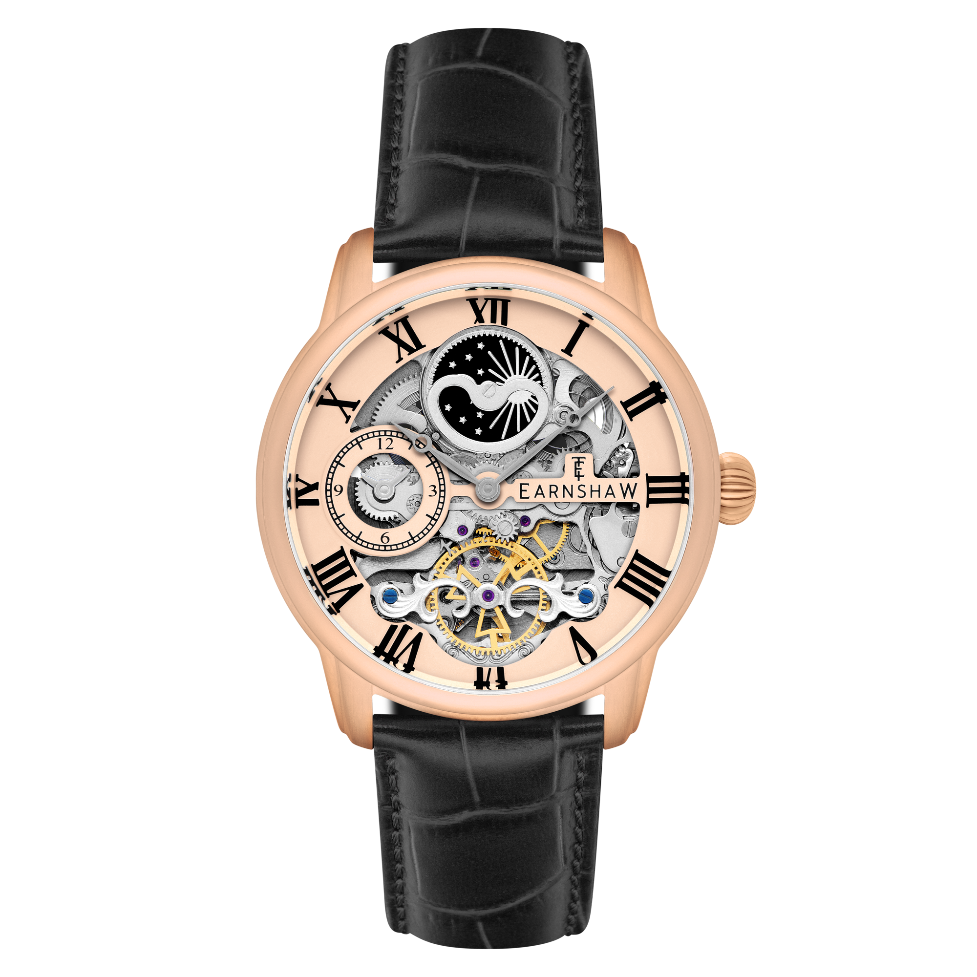 Longitude Automatic Skeleton Rose Gold / Black Leather | Rose Gold Dial