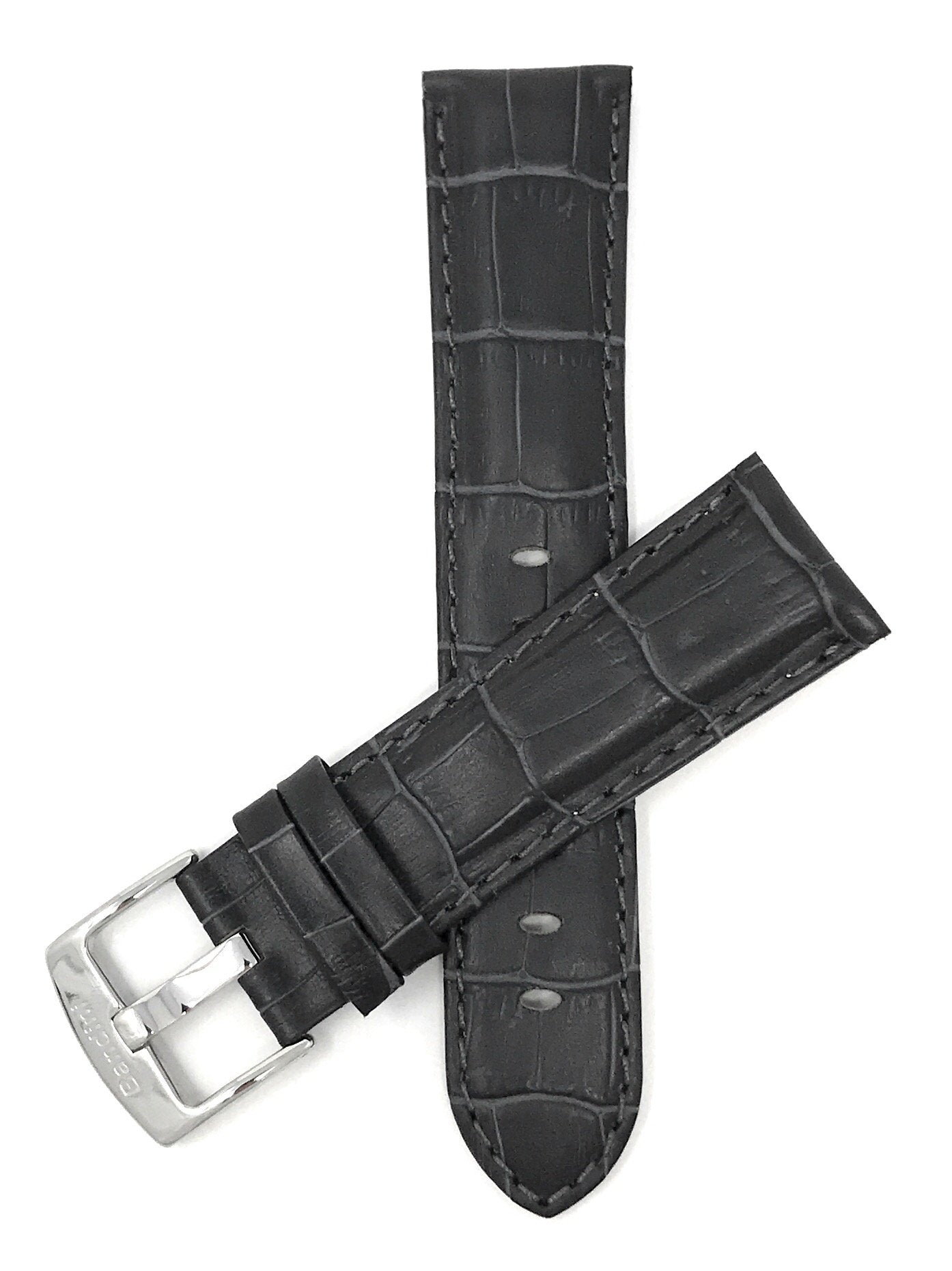Bandini 20mm Grey Italian Leather Watch Band - Alligator Pattern - Semi-Padded 20mm / Grey / Silver Buckle |  Dial