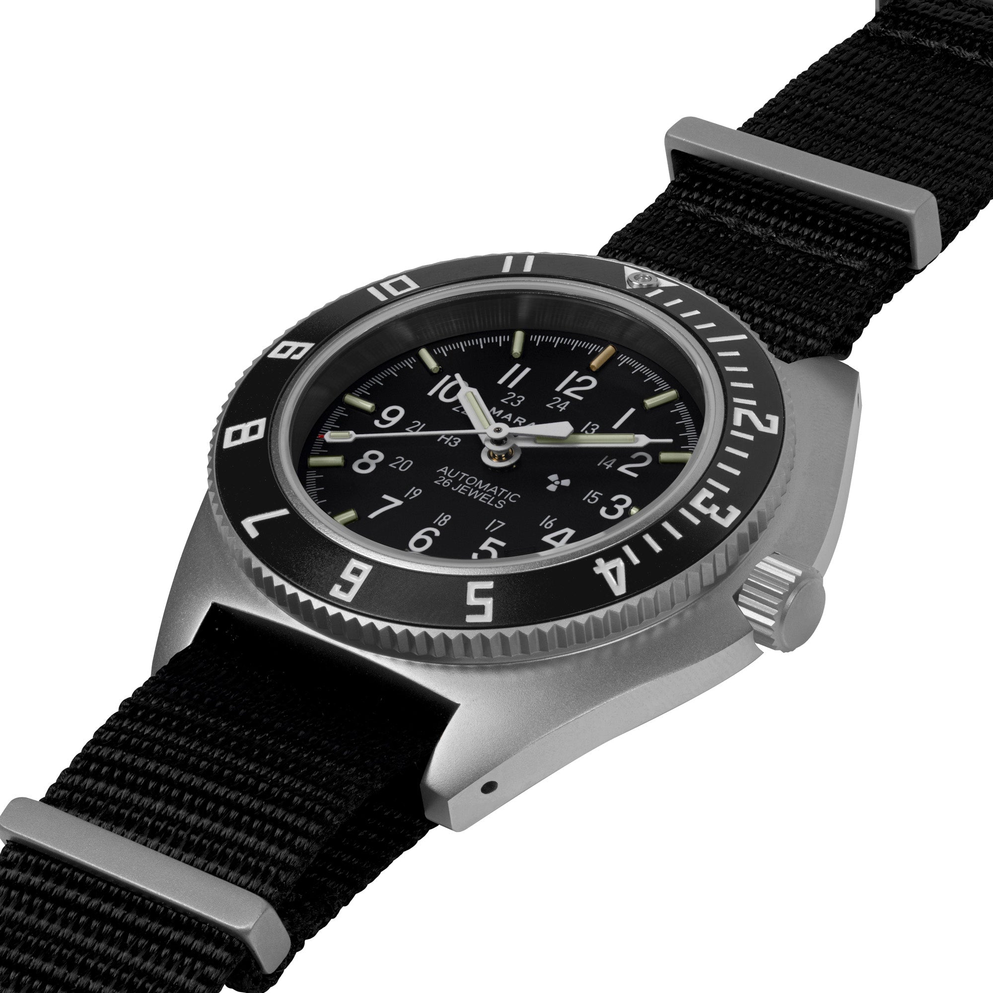 NAV, DATE, AUTO, SAPH, NGM, COL: SS/BKPS DS NYLON 11" AUTO SSNAV With Date on DEFSTAN | Black Dial