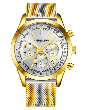 Rialto 3975 Quartz 44mm Chronograph Gold/Silver | Silver Dial