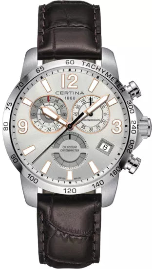 DS Podium Chrono GMT Chronograph GMT Silver Dial / Brown Leather Strap Silver Dial