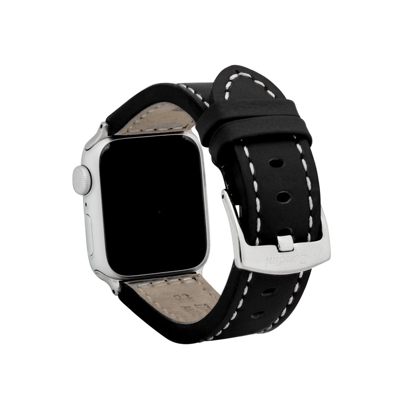 Thick Leather Racer Band with Stitch for Apple Watch Series 8/7/6/5/4/3/2/1/SE Black (38mm | 40mm | 41mm) |  Dial