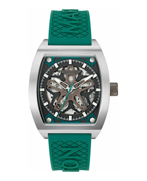 TRG Automatic Skeletonized Tonneau/Stainless Steel/Green Silicone Green Dial