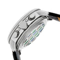 Aura Semi-Skeleton Genuine Leather-Band Watch Silver/Black Multi-colored Dial