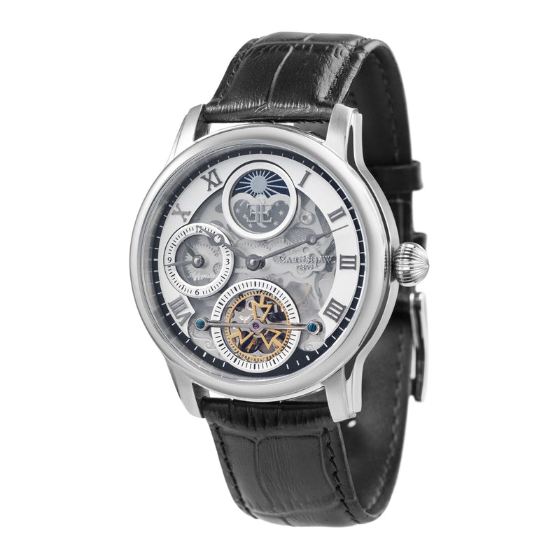 Longitude (Shadow Automatic) Automatic Skeleton Watch Silver White & Black / Genuine leather strap Silver Dial