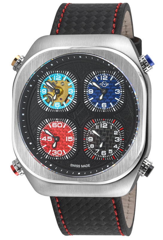 Quattro Zone GV2 Swiss Quartz, 316L Silver Case, Black dial, Sub Dials, Black Italian Leather Strap | Black Dial