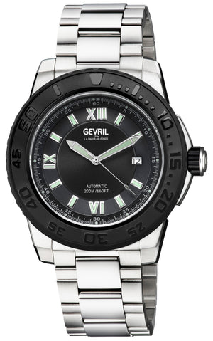 Seacloud Gevril Stainless Steel Black Dial Luminous Hands Swiss Made Automatic Bracelet Date Watch | Black Dial