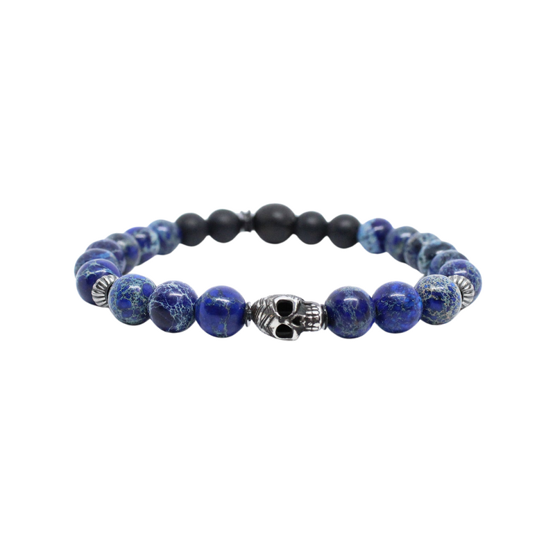 Etched sterling skull, blue sea sediment M (7.25" Wrist) |  Dial