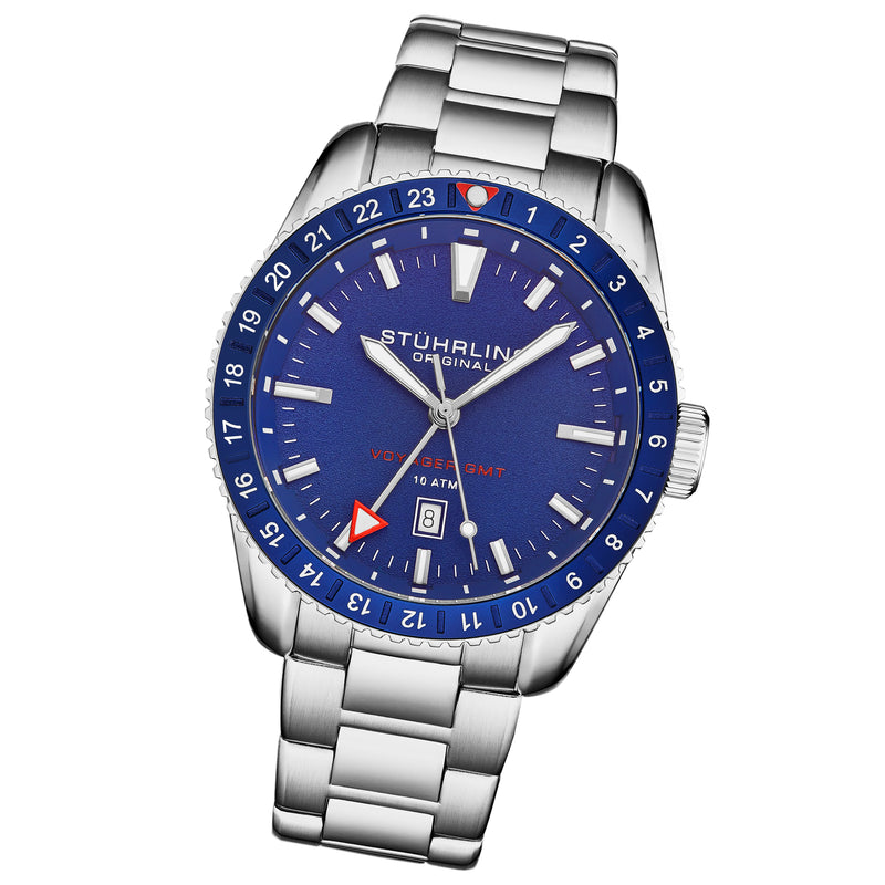 Voyager GMT 4017.2 Quartz GMT 42mm Diver Silver/Stainless Steel | Blue Dial