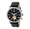 Winston Semi-Skeleton Leather-Band Watch Silver/Black | Black Dial