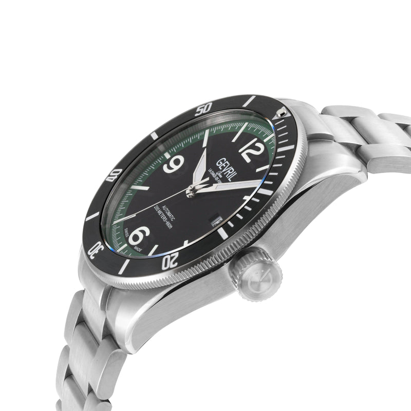 Yorkville Gevril Men's Yorkville Black Dial Sellita SW200 Swiss Automatic Unidirectional Rotating Bezel Bracelet Date Luminous Watch | Black Dial