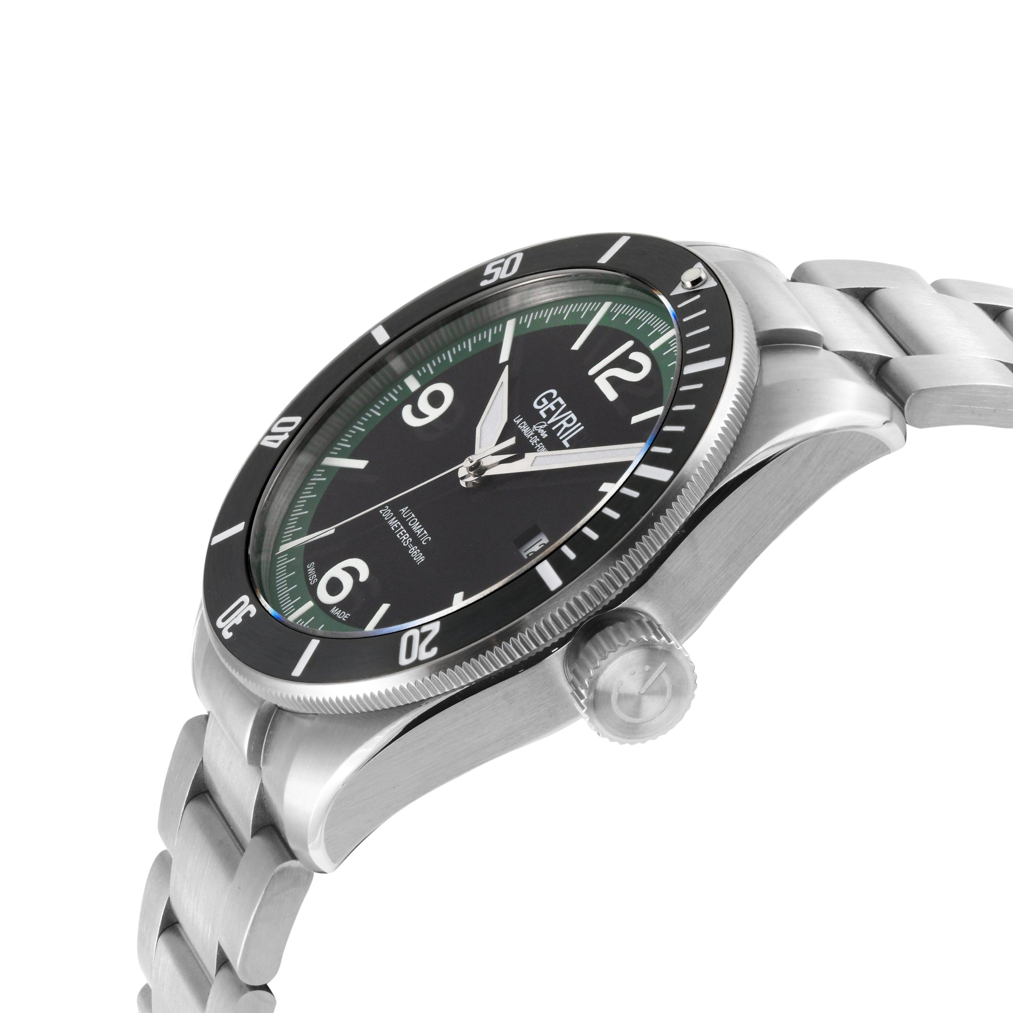 Yorkville Gevril Men's Yorkville Black Dial Sellita SW200 Swiss Automatic Unidirectional Rotating Bezel Bracelet Date Luminous Watch | Black Dial
