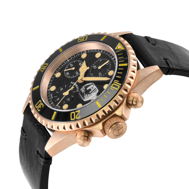 Wall Street - Bronze Gevril Swiss Automatic, Bronze case, Unidirectional Rotating Black Ceramic Bezel, Black Dial | Black Dial