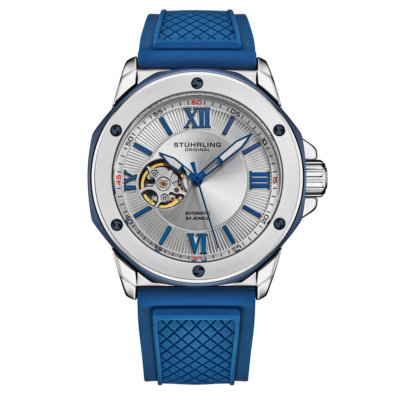 Edwardian Automatic 44mm Skeleton Blue/Silver | Silver Dial