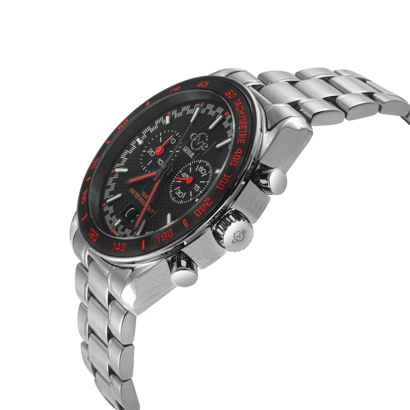 Freccia-Chronograph GV2 Swiss Quartz, 316L Case, Black Bezel, Black Dial, 316L Stainless Steel Bracelet Black Dial