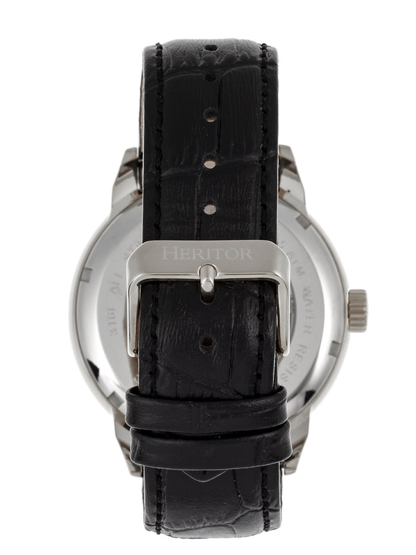 Automatic Sanford Semi-Skeleton Leather-Band Watch Silver/Black | Black Dial